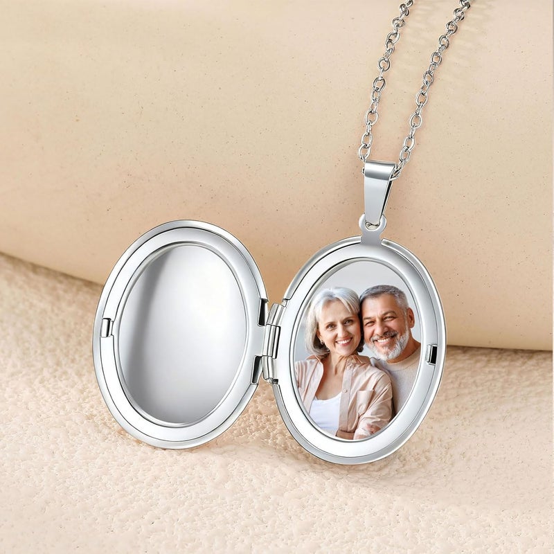 PHOCKSIN Locket Necklace for Women Black/Gold/Silver Locket Necklace Oval/Round/Heart Photo Necklace New Years Gifts for Girls - Image 4